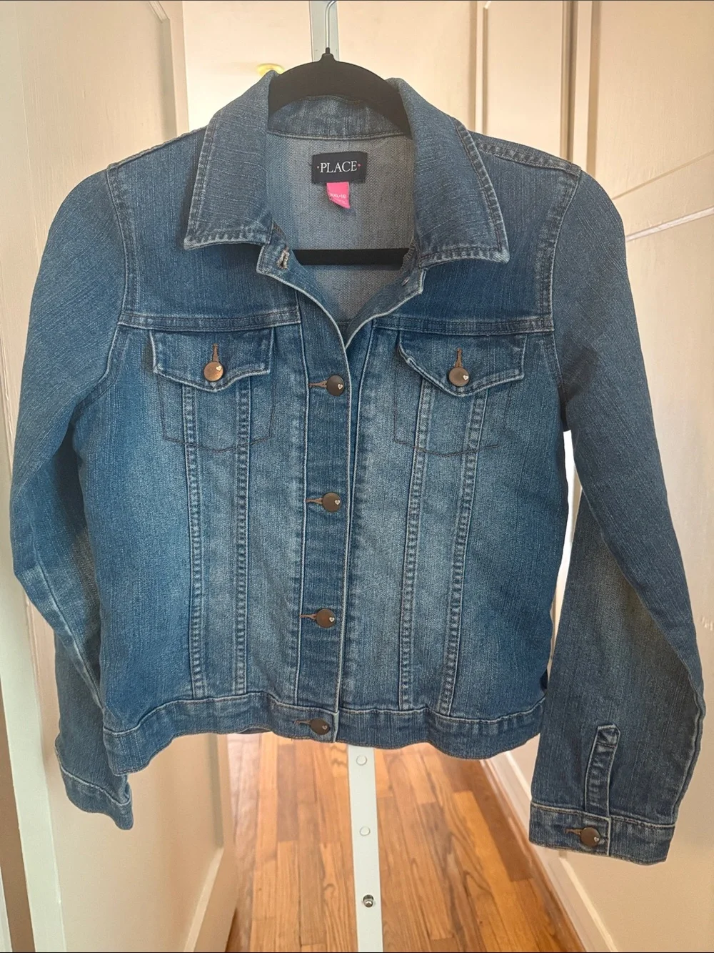 The Children's Place Blue Denim Jacket with Button Front XXL 16